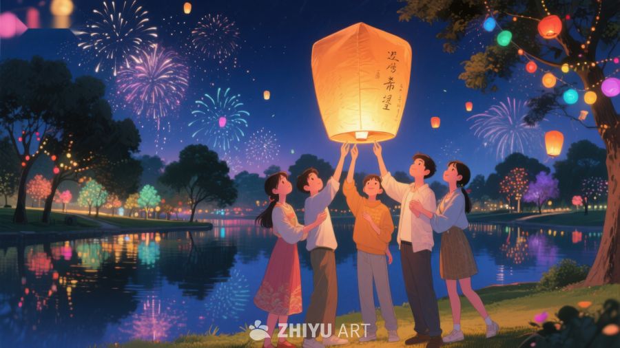 夜空下的祈愿：放飞孔明灯 1201