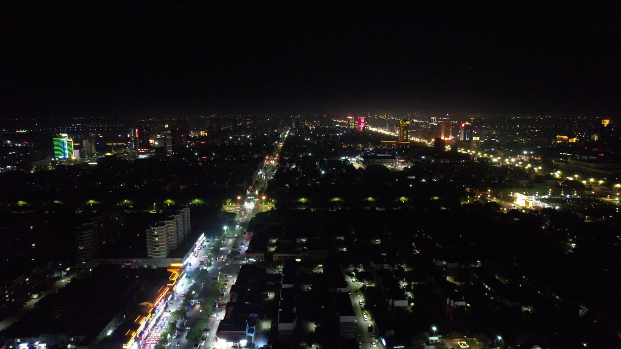 山东东营城市夜景灯光航拍 