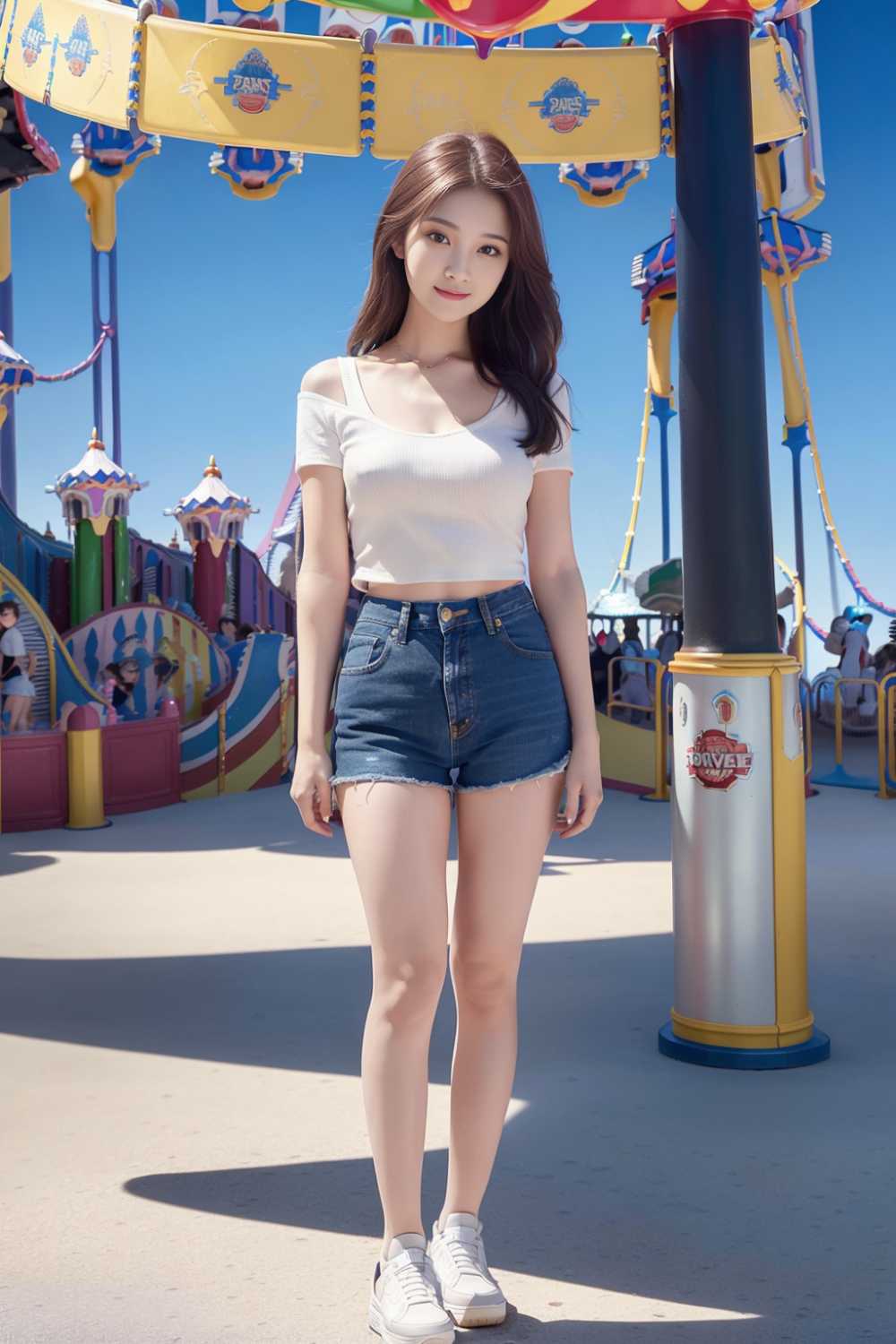 儿童节游乐园美女