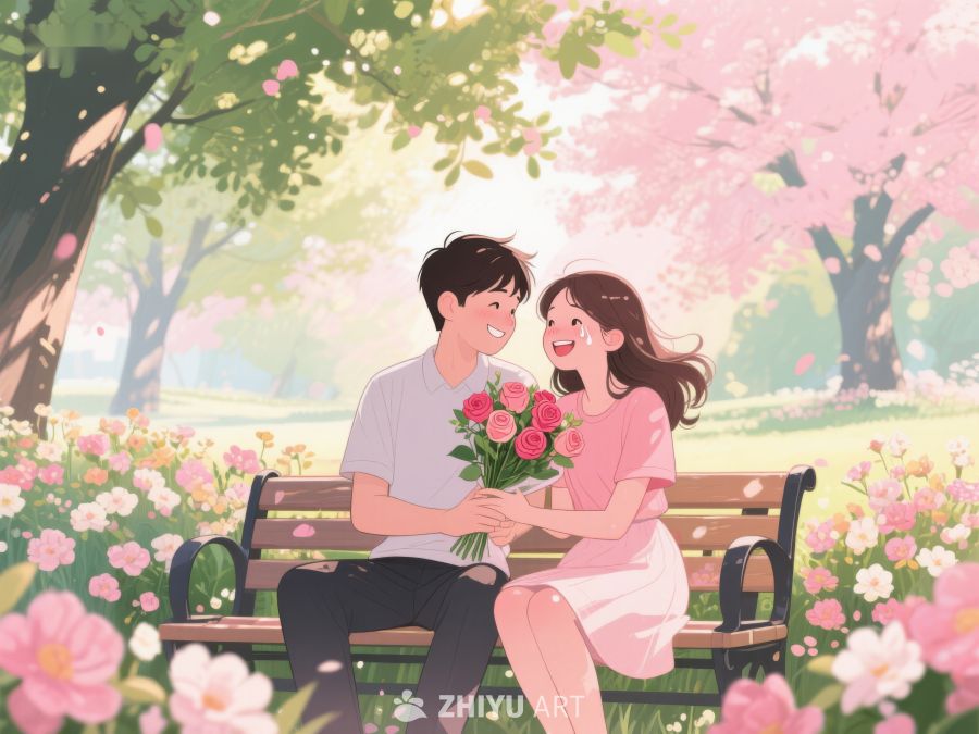 情侣公园赏花，温馨互动 524