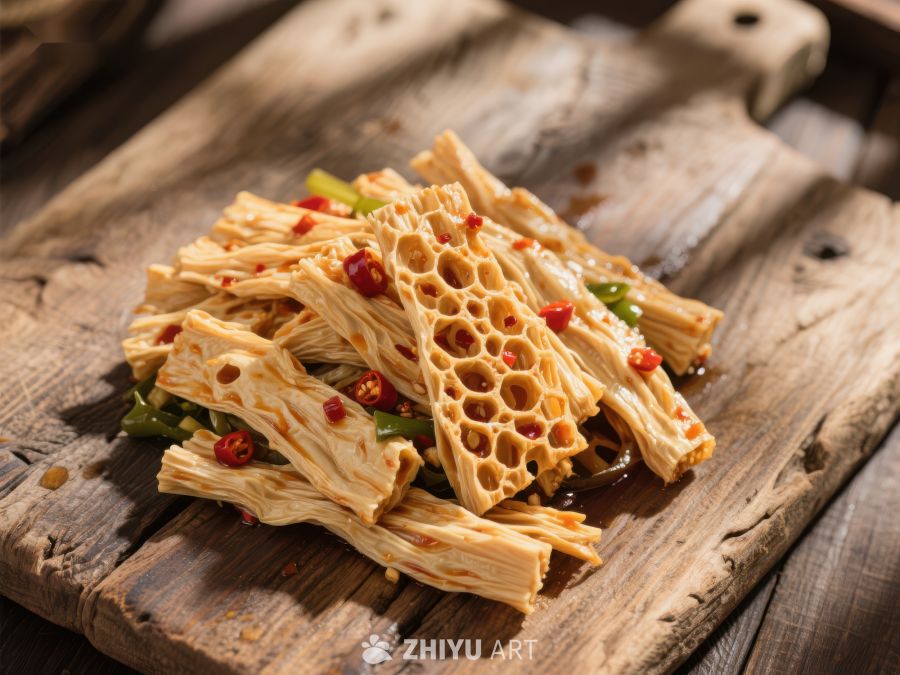 香辣蜂窝肚片，木质砧板上的美味 1567