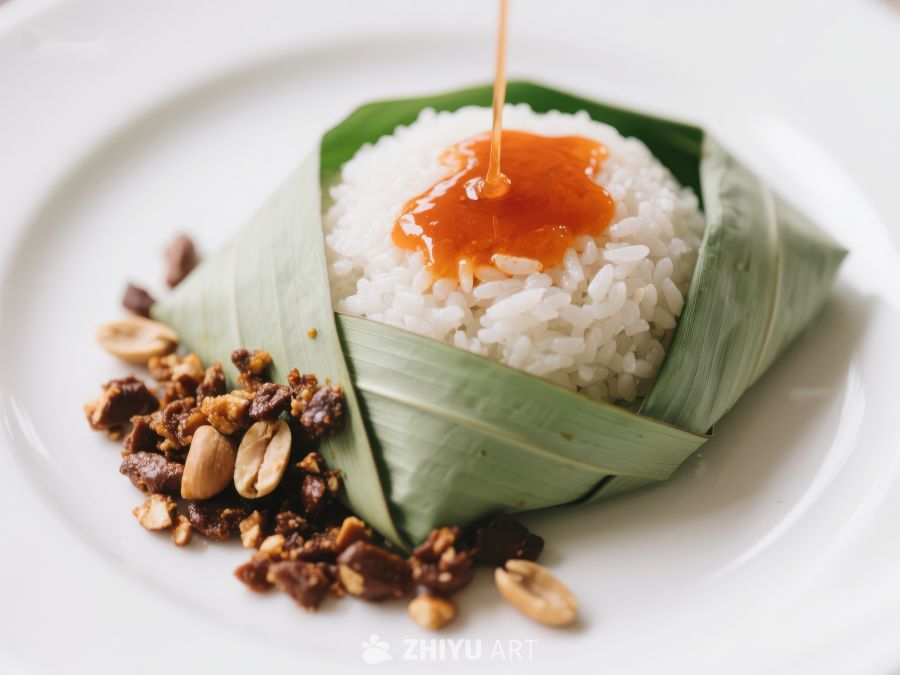蕉叶包裹的米饭配花生酱 243