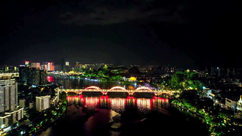 航拍广西柳州柳江夜景文惠桥  