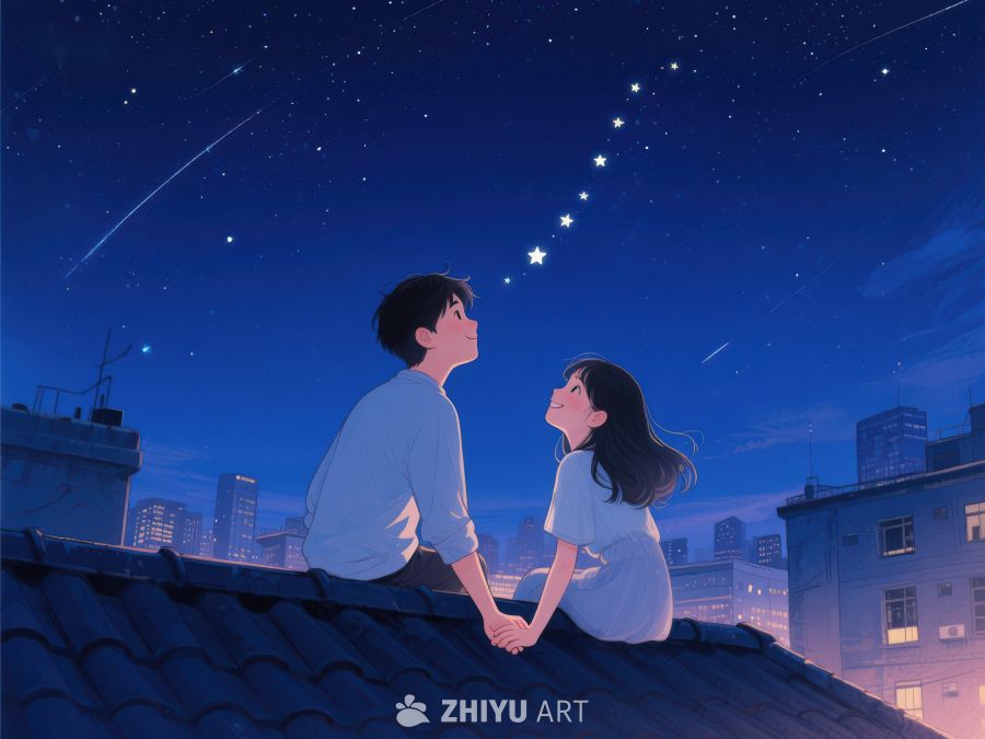 屋顶夜空下的情侣 923