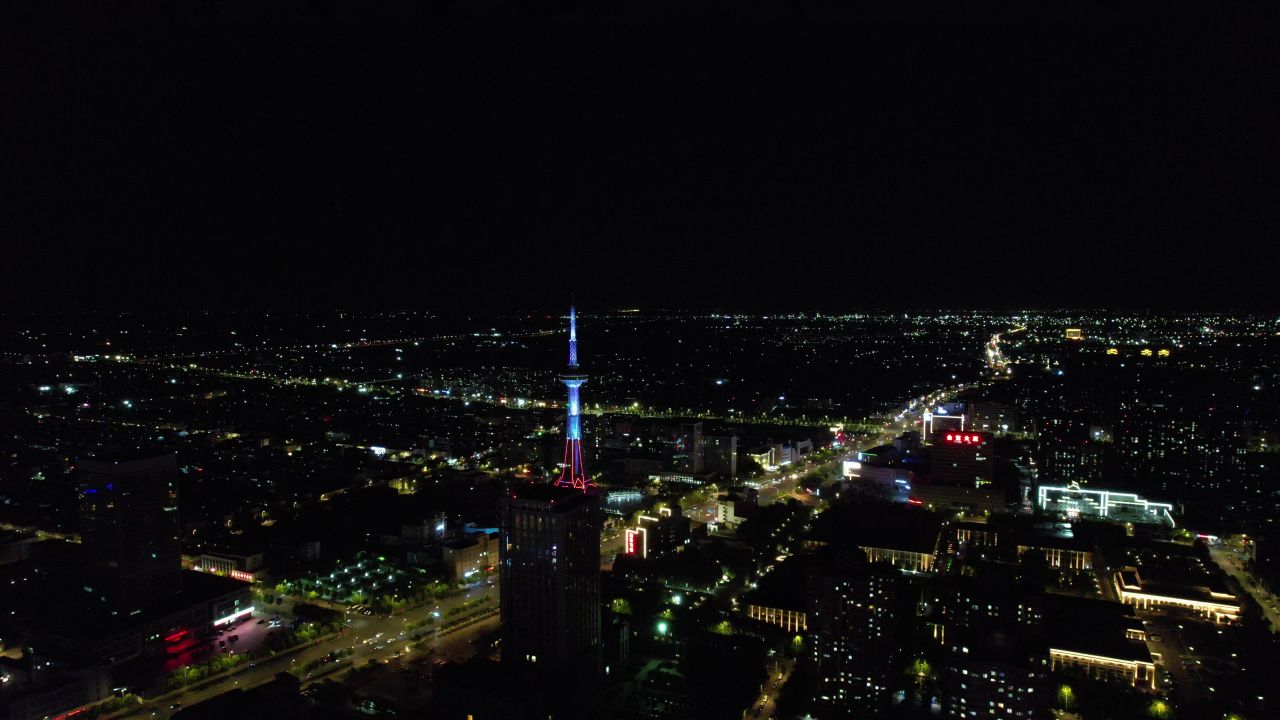 山东东营城市夜景大景航拍