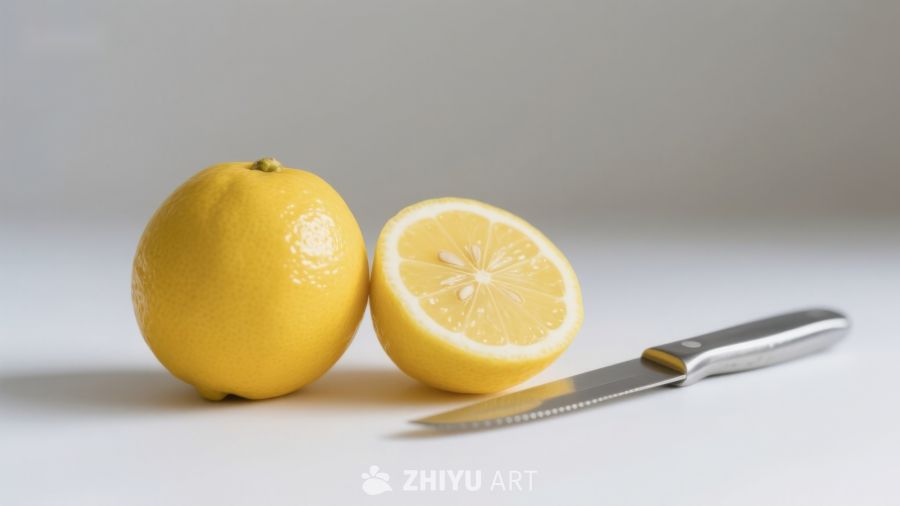 柠檬与刀具的静物组合 267