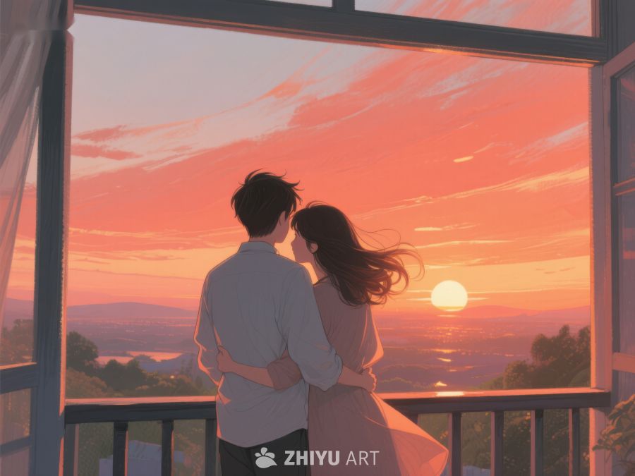 情侣阳台共赏夕阳美景 552