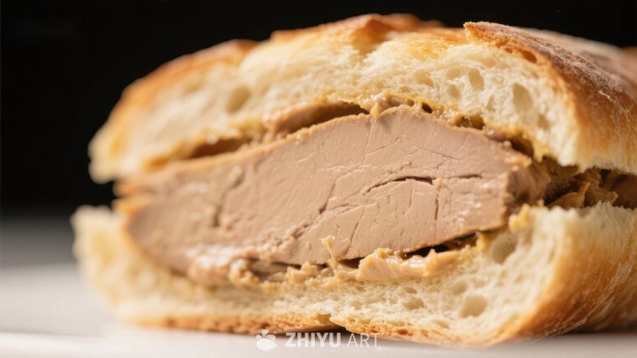 酥脆面包夹烤肉的美味特写