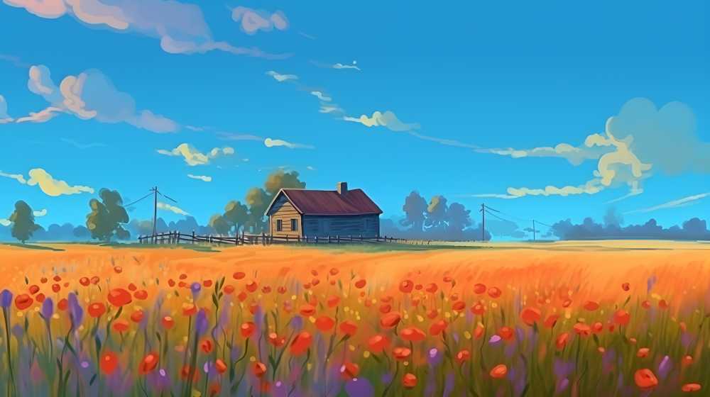 夏季的插画田园自然美景