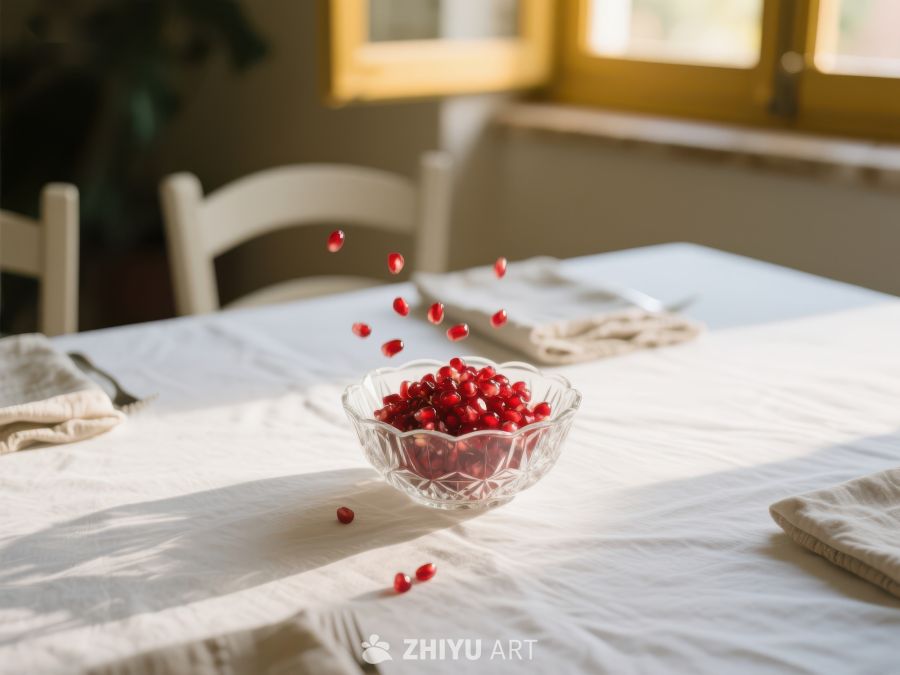 餐桌上的玻璃碗装满红色浆果 41