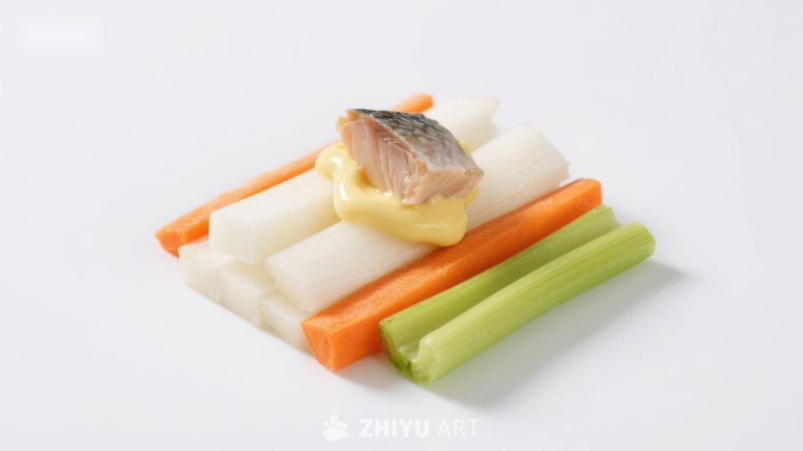 蔬菜拼盘配鱼片和酱料