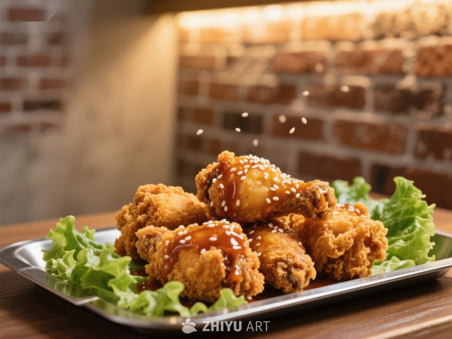 酥脆炸鸡配酱汁与生菜 1113