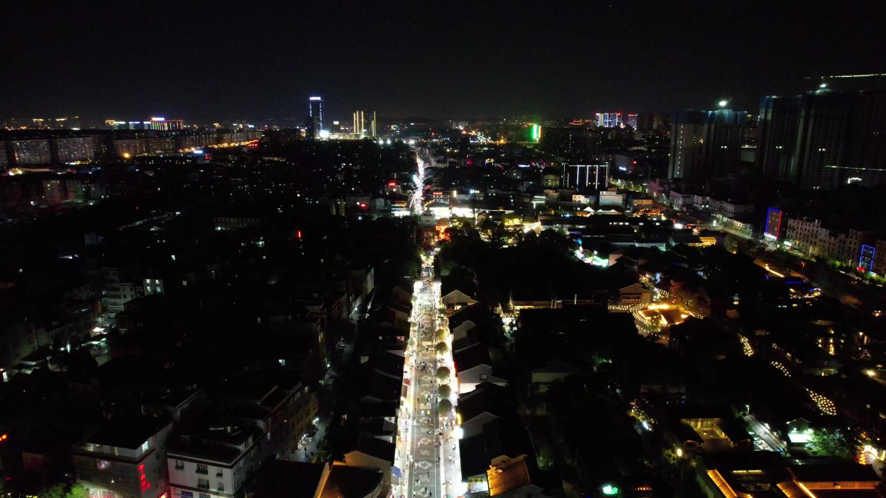 云南昆明官渡古镇夜景航拍