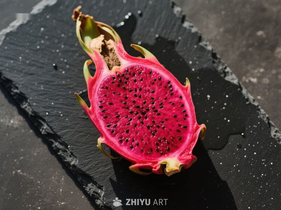 切开的火龙果展示鲜艳红色果肉 414