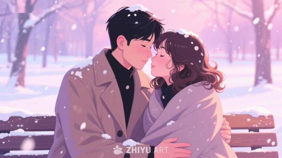冬日雪景中的情侣温馨相拥 168