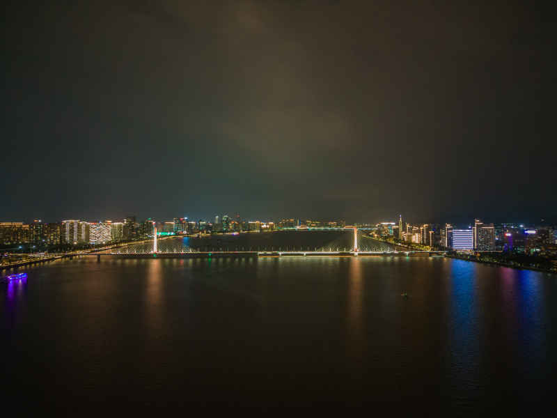 航拍 浙江 杭州 城市 夜景 杭州建设