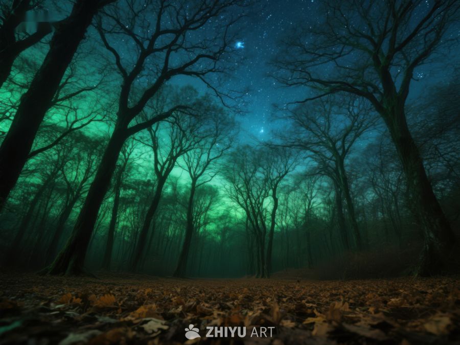 夜幕森林，星光与极光交织 462