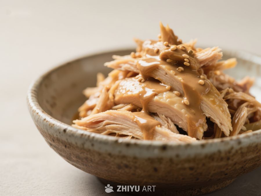 酱汁鸡肉盛于陶瓷碗中 361