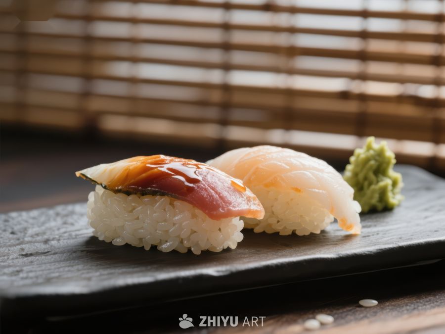 精致寿司配芥末，日式料理 523