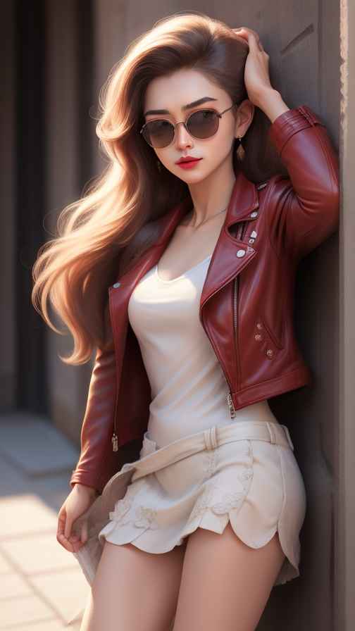 红色皮衣美女