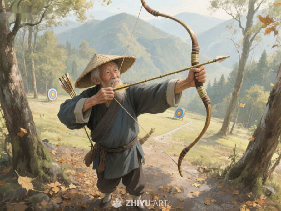 山林间老者拉弓射箭 773