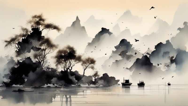 古风山水画唯美背景图 25