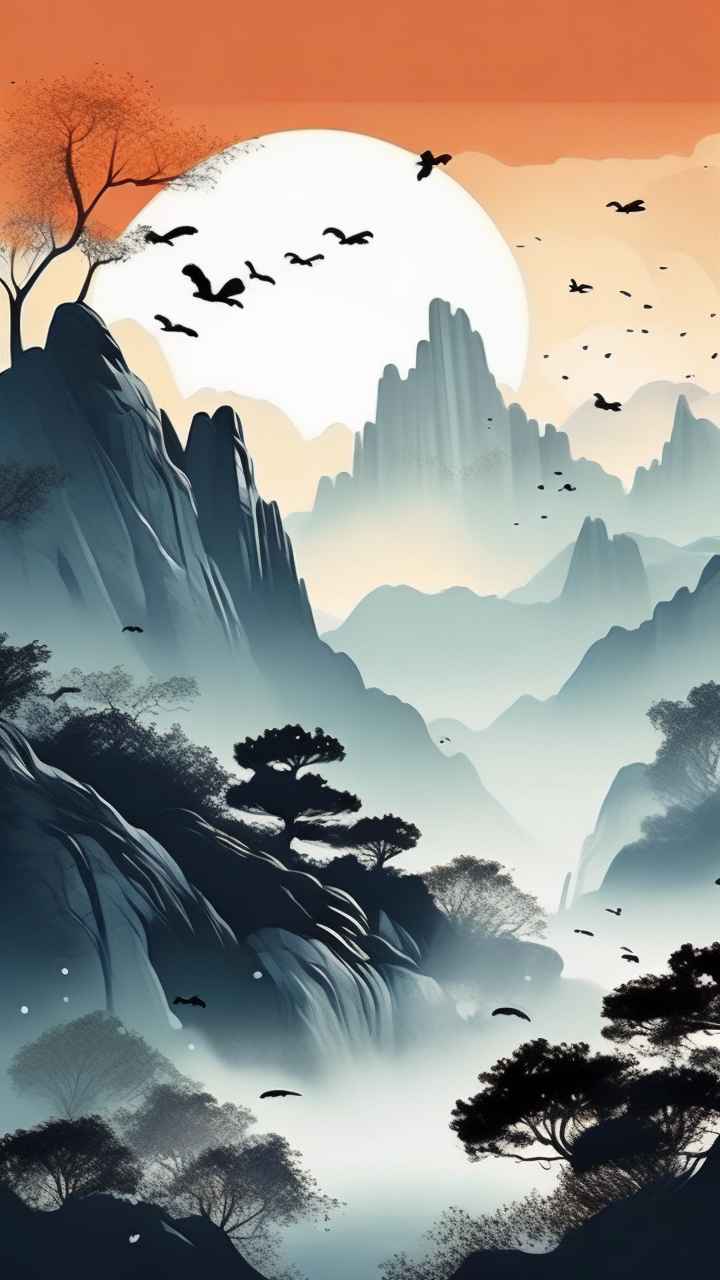 国潮山水插画风景图 57