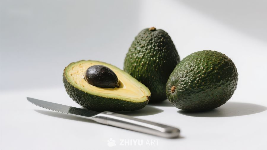 新鲜牛油果与刀具