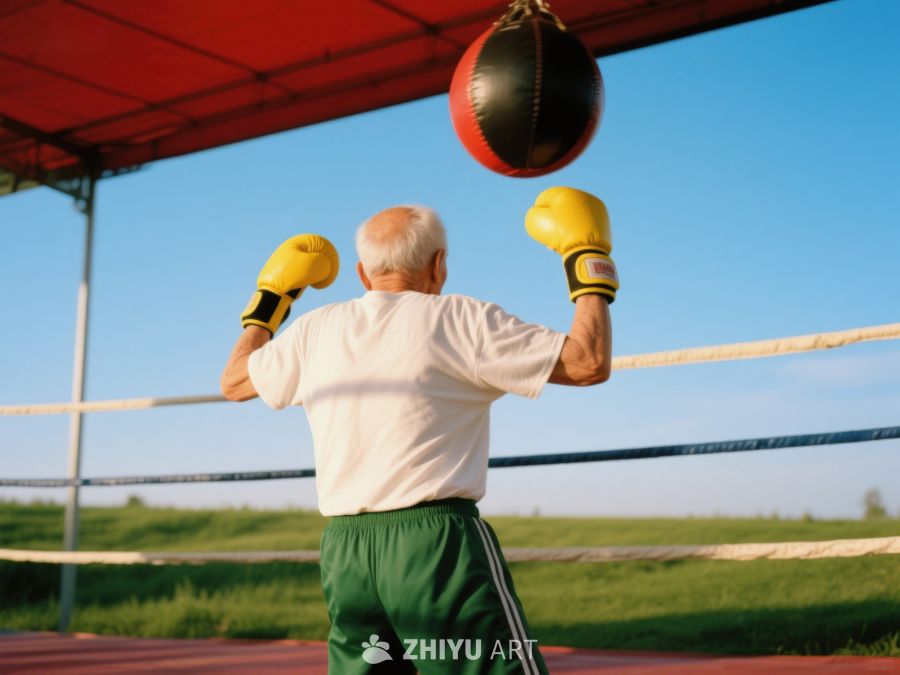 老人在拳击场练习挥拳 520