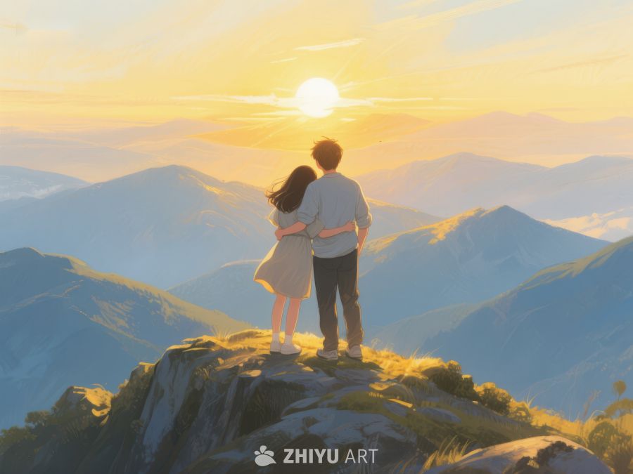 山顶情侣共赏日落美景 634