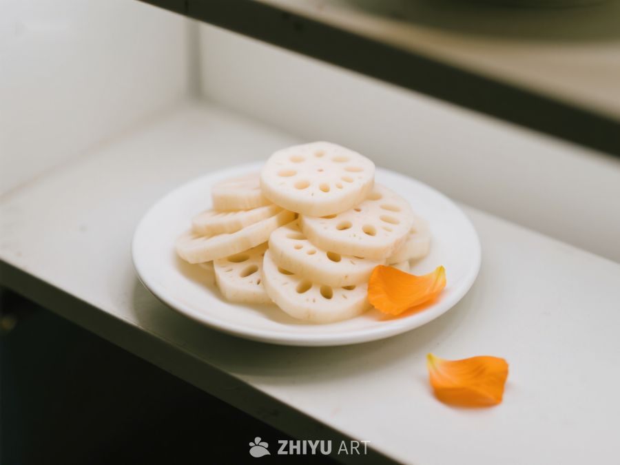 莲藕切片与花瓣点缀的静物图 242