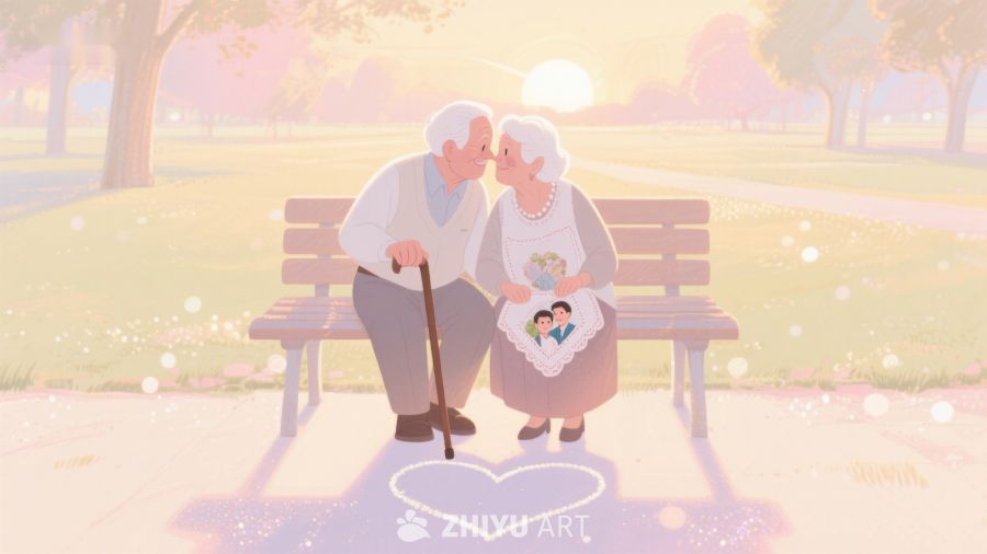 公园长椅上的温馨老年夫妇 190