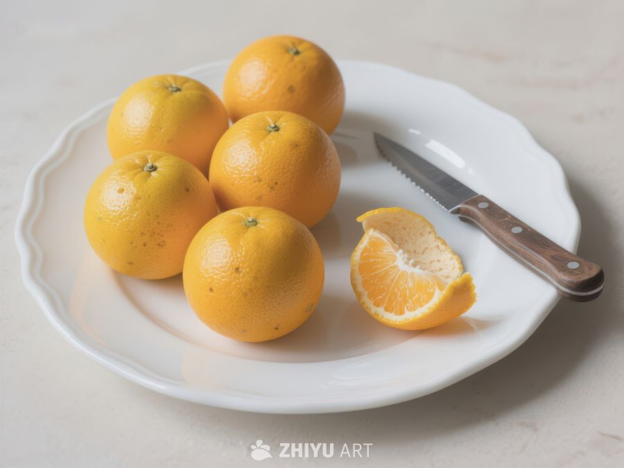 盘中橙子与刀具 255