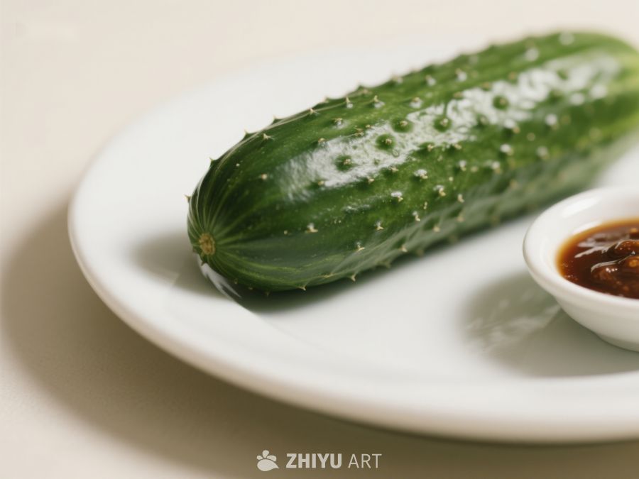 新鲜黄瓜配蘸料，简洁美食呈现 438