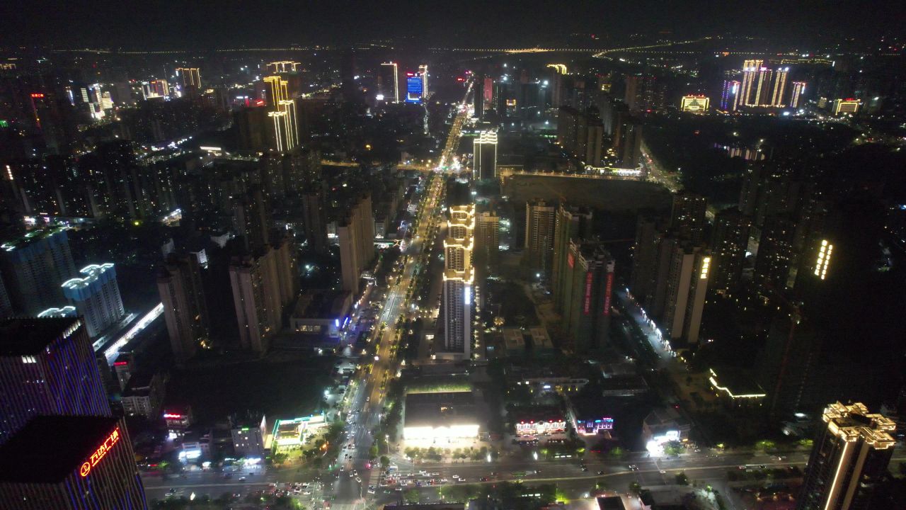广东湛江城市夜景灯光交通城市大道航拍 