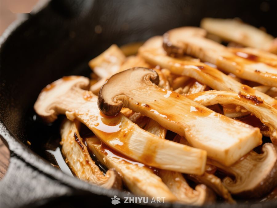 铁锅中煎炒的蘑菇 1458
