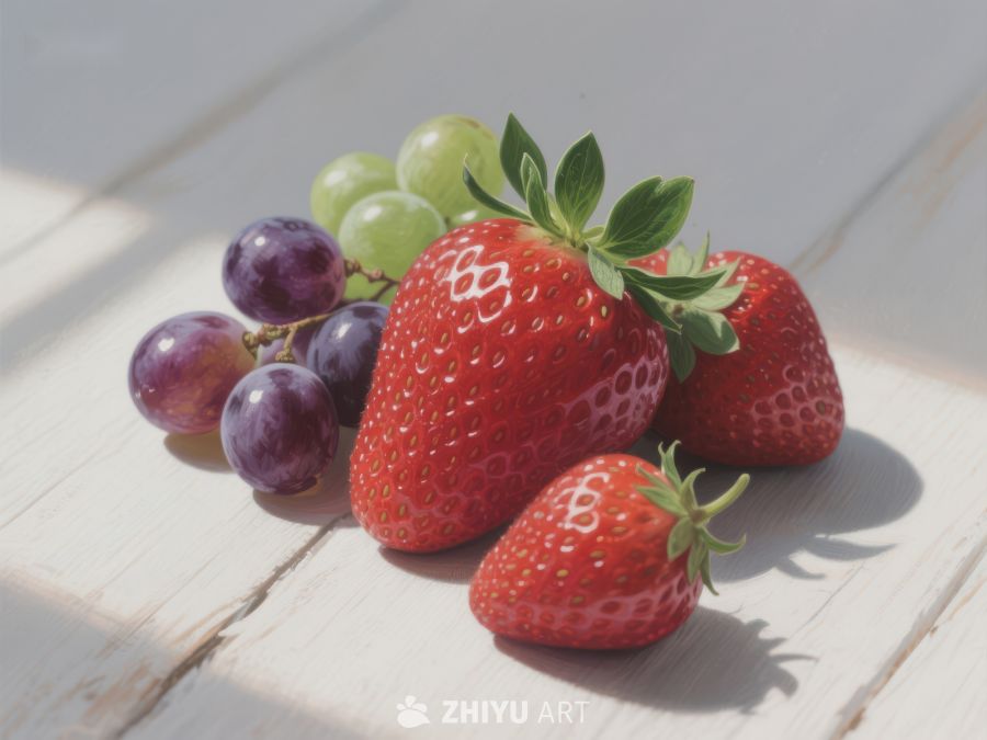 新鲜草莓与葡萄的静物组合 614