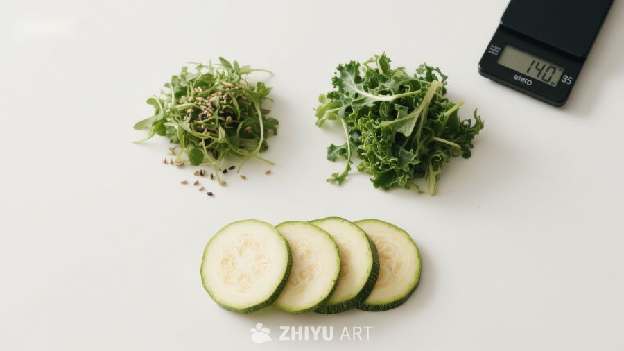蔬菜切片与绿叶菜称重