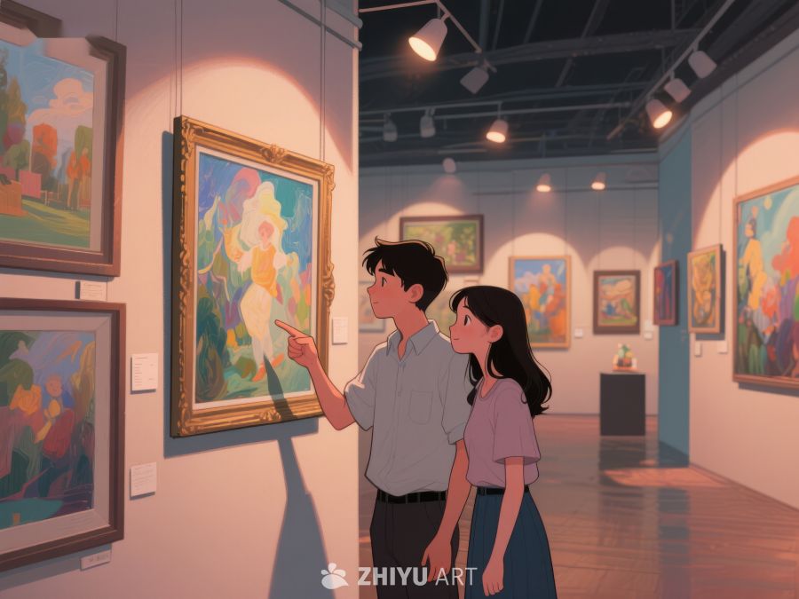 美术馆内情侣欣赏画作 469