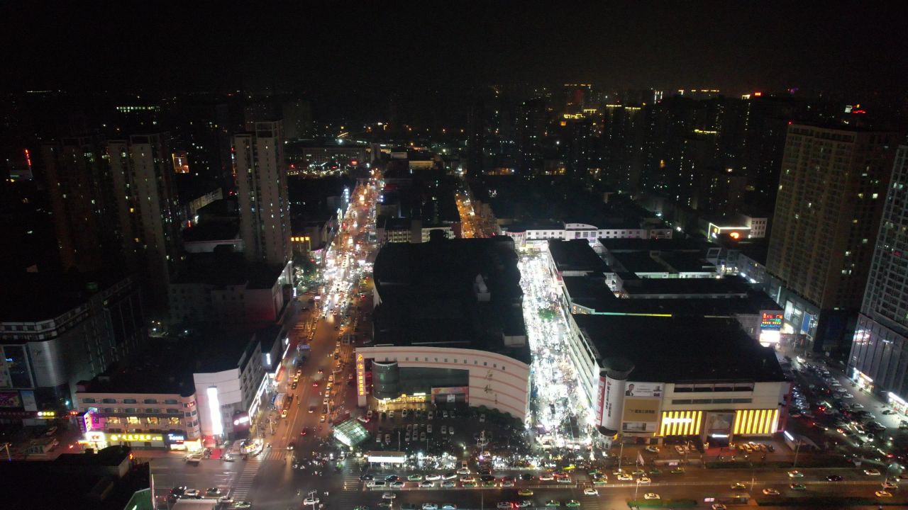 河北邯郸城南夜市航拍