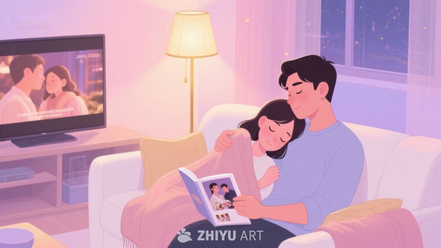 温馨夜晚，情侣共读相册 477