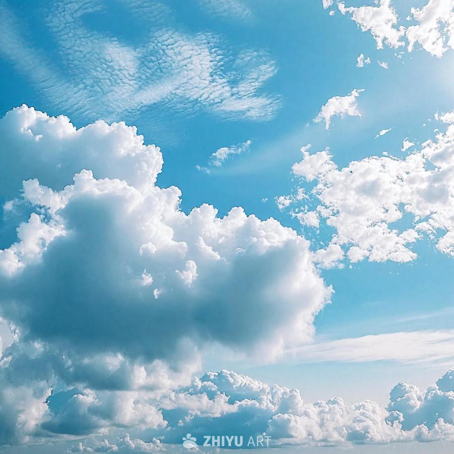 晴朗的蓝天，稀疏地分布着一些卷云。天空明亮而清晰，