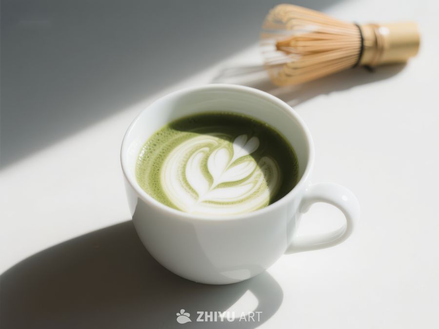 抹茶拿铁与竹筅的静谧时光
