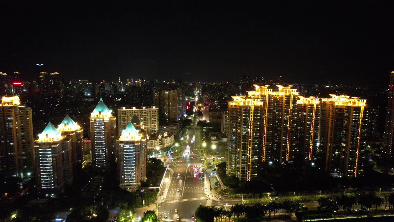 福建福州城市夜景灯光航拍