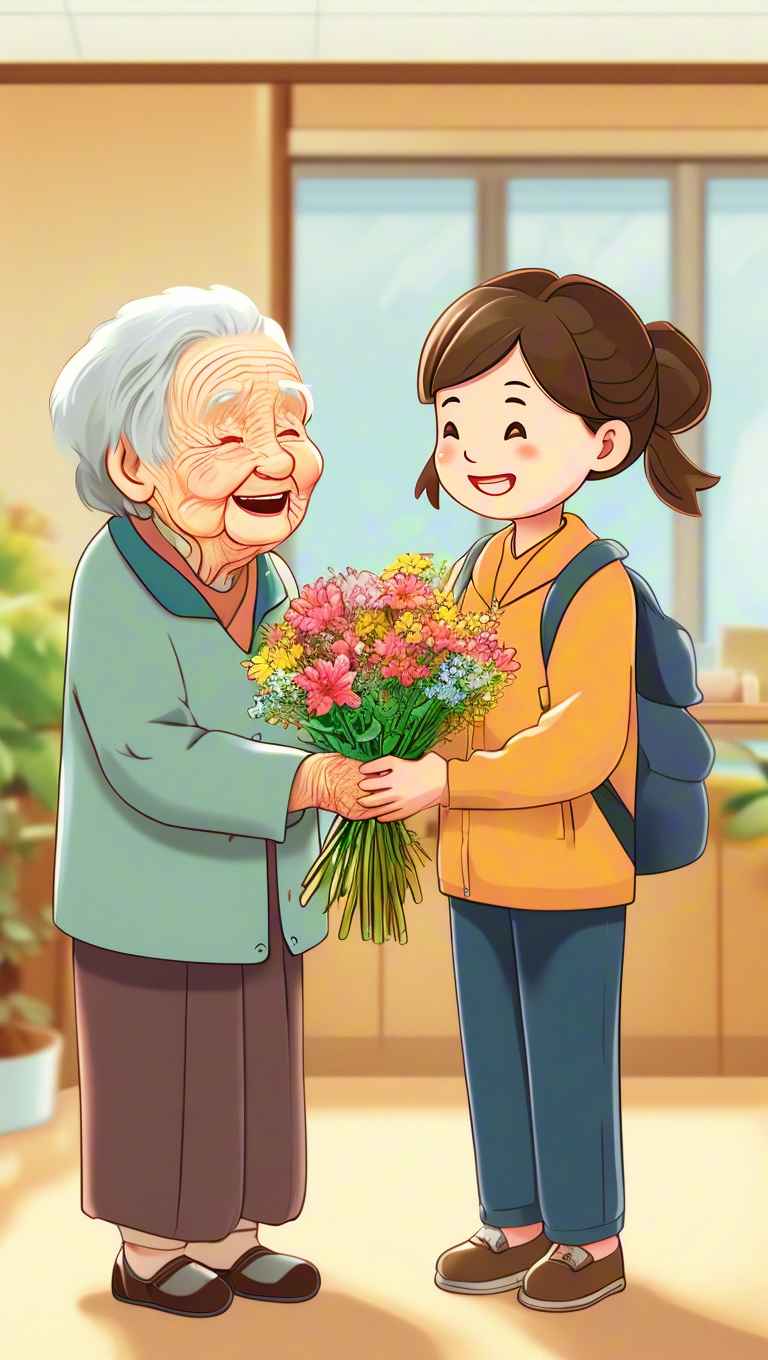 青年志愿者陪伴老人，递上鲜花 5
