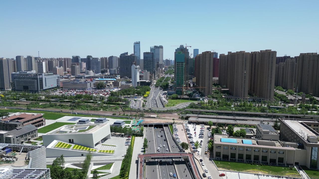  航拍河北石家庄城市交通大道