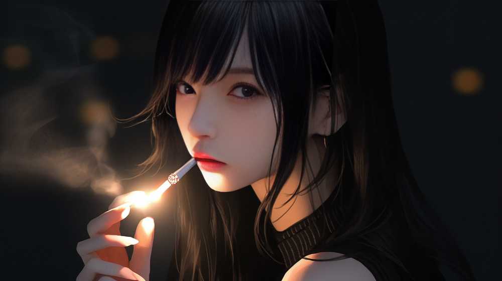 夜色美女抽烟