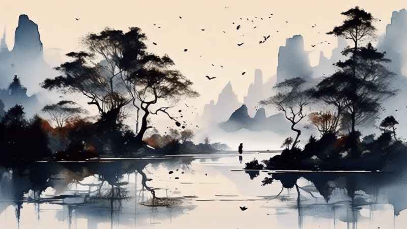古风山水画唯美背景图 30