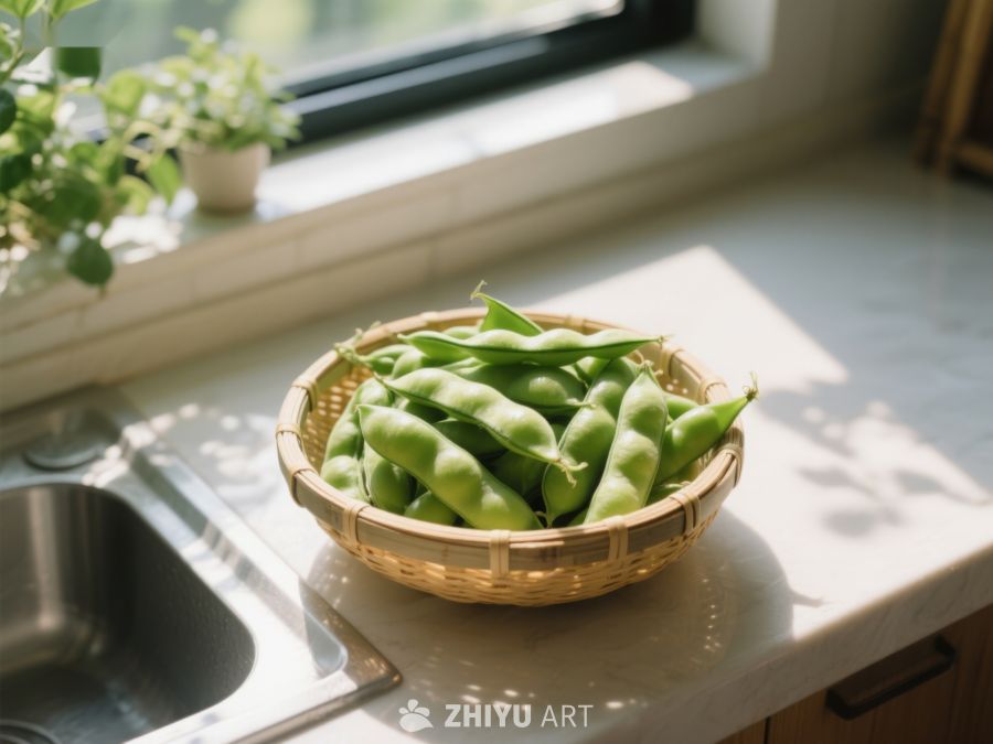 窗边竹篮里的新鲜豌豆 154
