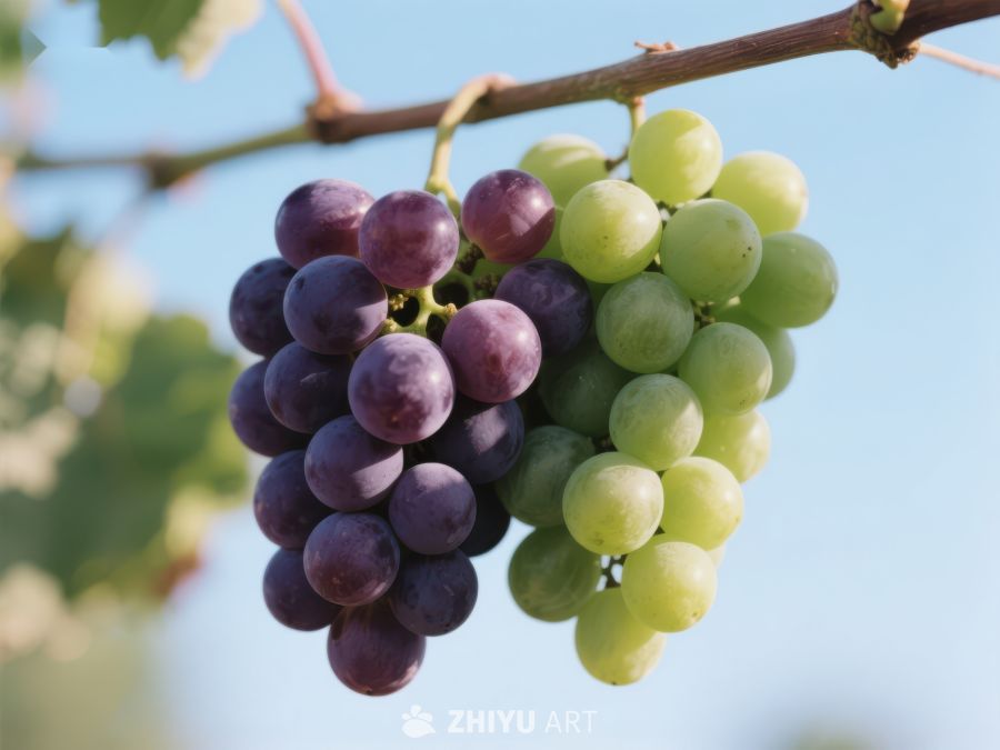 葡萄藤上的紫绿葡萄串 294